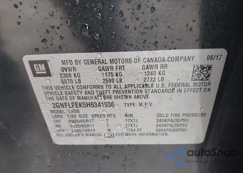 2017 Chevrolet Equinox Lt z USA, uszkodzony, nr VIN 2GNFLFEK5H6341936